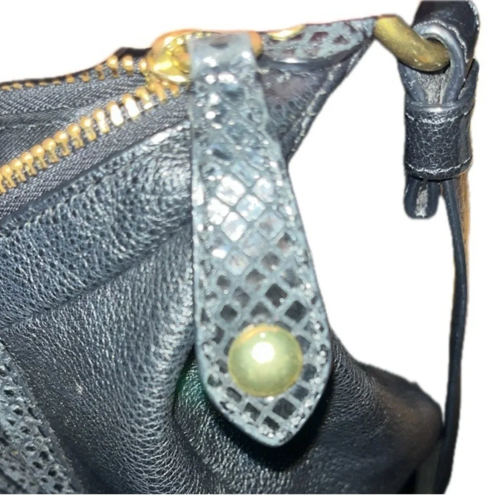 COACH Ashley Black Leather Python Trim Purse Shoulder Hobo Handbag F20104